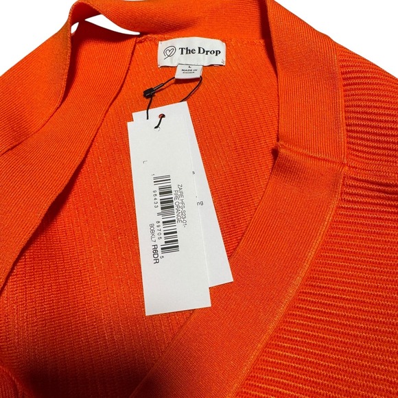 The Drop Halter Knit Top Womens Large Orange Ribbed Stretch Tank Sweater New‎ - Picture 2 of 7